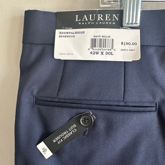 Lauren Ralph Lauren Edgewood Wool Blend Navy Blue Trouser Pant 42x30 - Picture 7 of 9